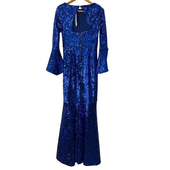 Alice + Olivia Jae Ultramarine Blue Sequin Bell Sleeve Gown Size 6 NWT - Picture 6 of 16